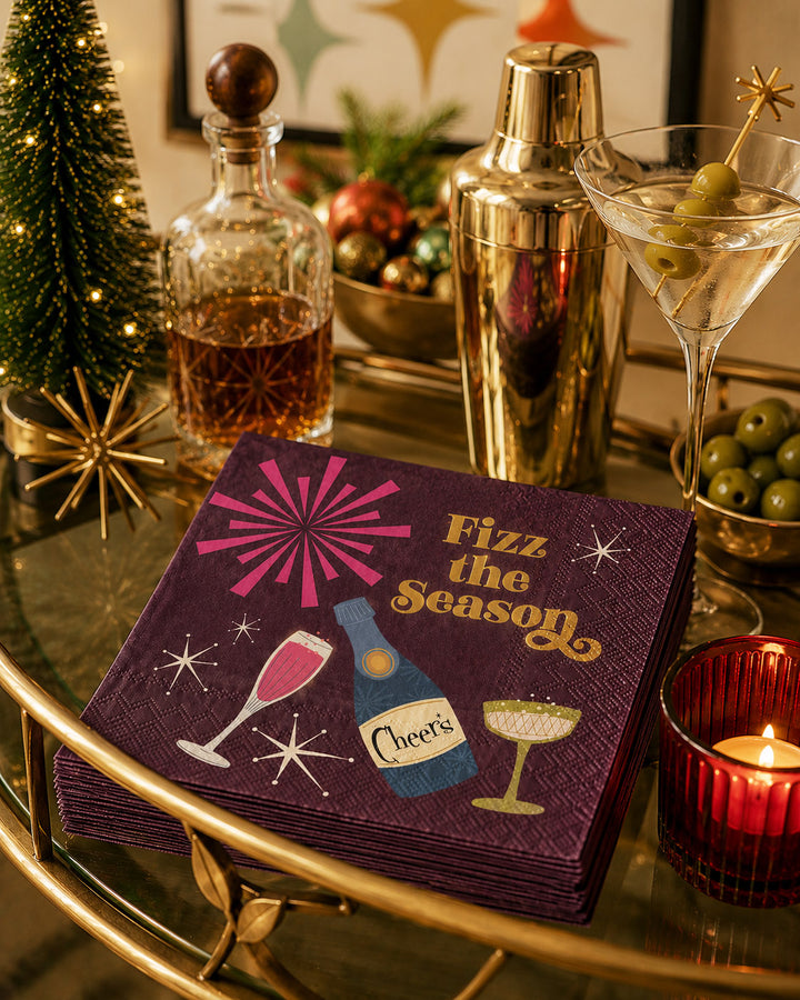 Fizz the Season Retro Holiday Cocktails Beverage Napkin