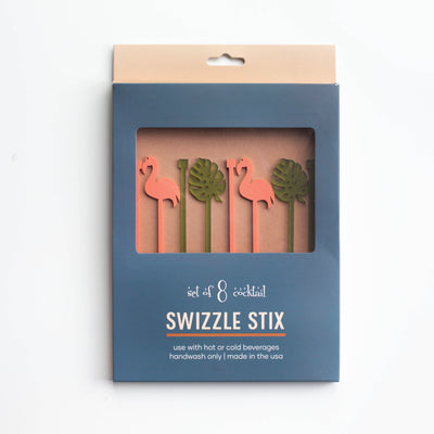flamingo palm beverage mixing swizzle sticks