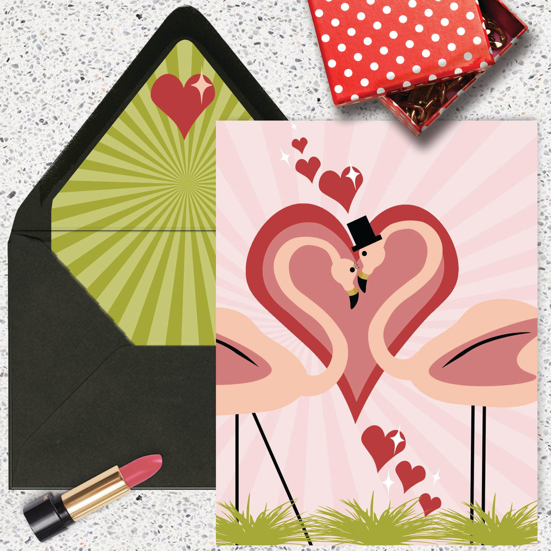 Retro Flamingo Love Mid Century Modern Greeting Card