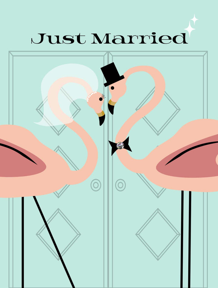 Vintage Flamingo Just Married Retro Wedding Card