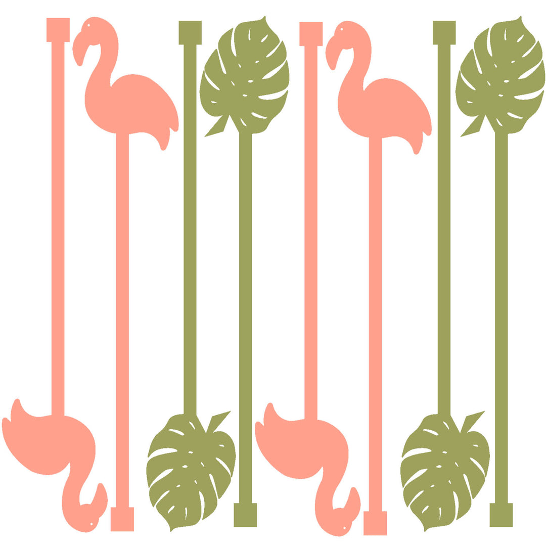 Set of flamingo and leaf-patterned cocktail drink stirrer swizzle sticks
