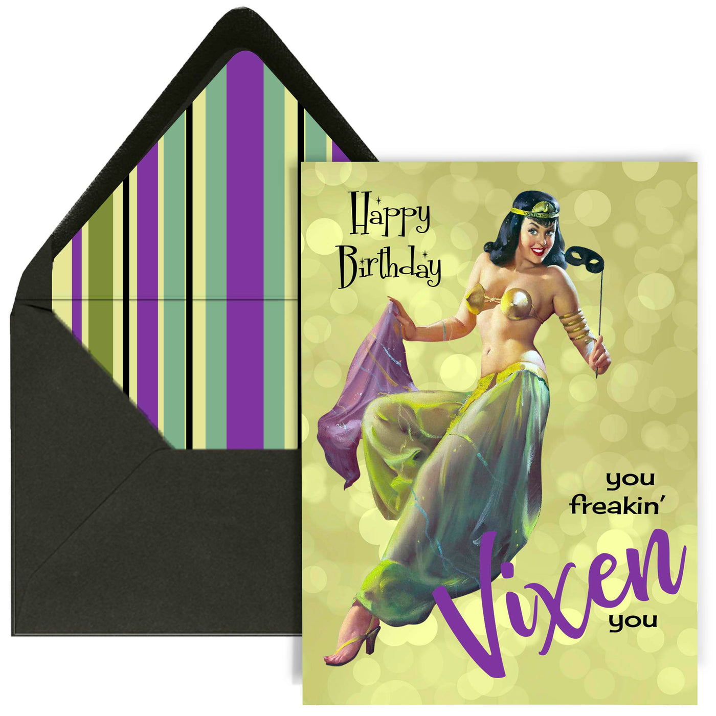 Freakin Vixen Masquerade Pinup Birthday Card