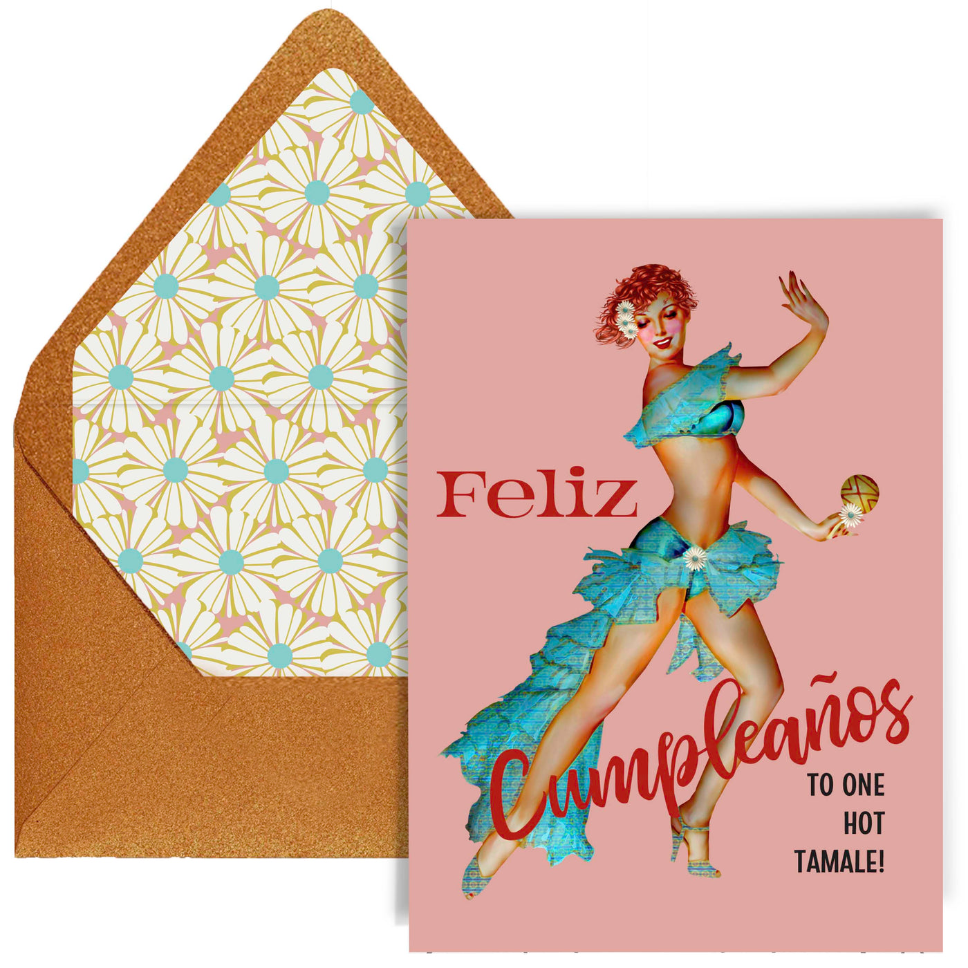 feliz cumpleaños hot tamale vintage pinup birthday greeting card with liner