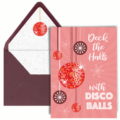 Deck The Halls with Disco Balls Funny Retro Holiday Christmas Card