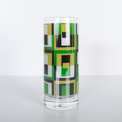 Mid Century Modern Green Squares Highball Vintage Cocktail Glass