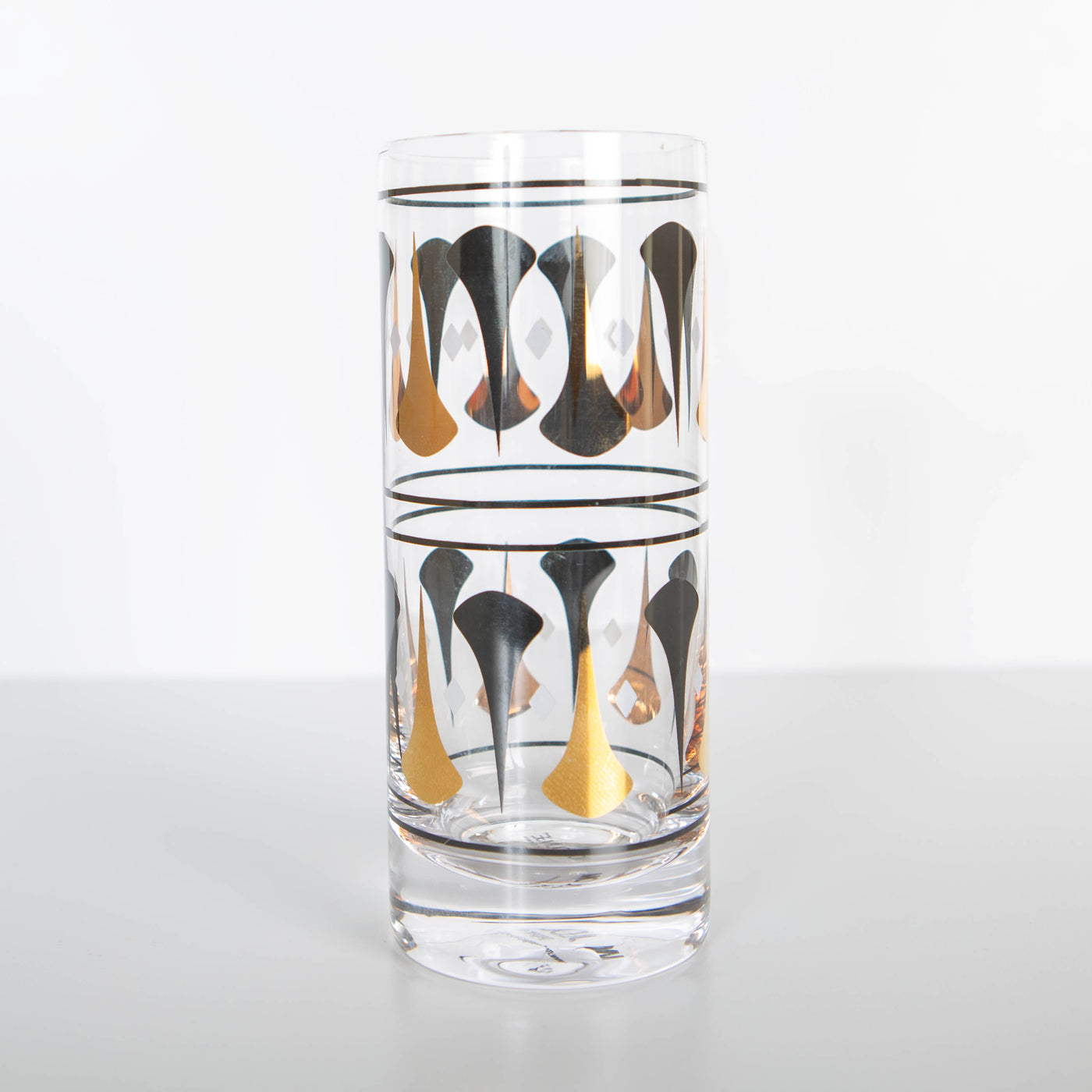 Mid Century Modern Black and Gold Foil Highball Cocktail Glass