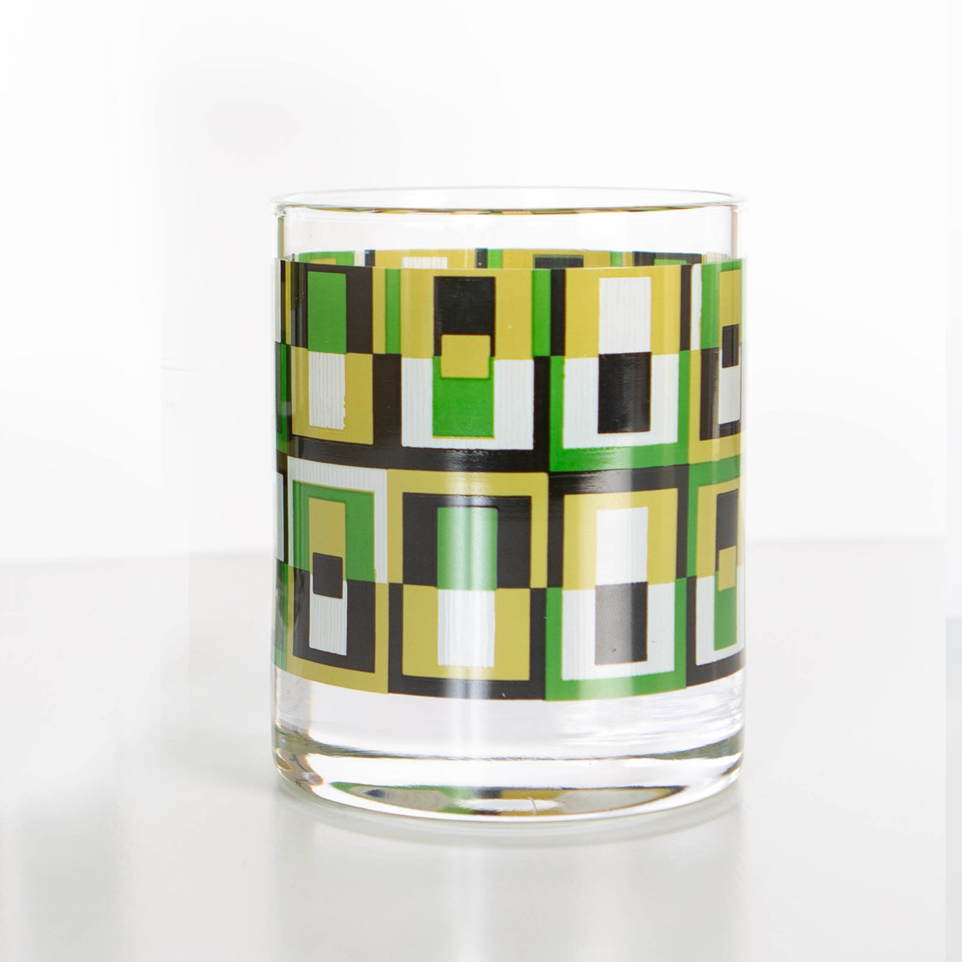 Mid Century Modern Green Squares Whiskey Rocks Cocktail Glass