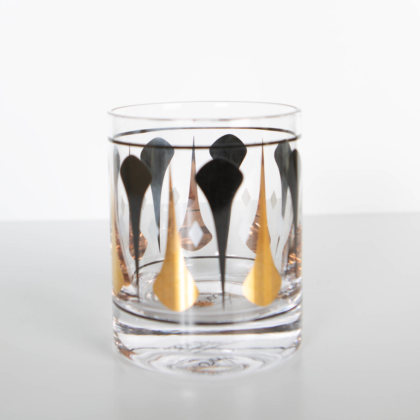 Black and Gold Mid Century Modern Whiskey Rocks Cocktail Glass