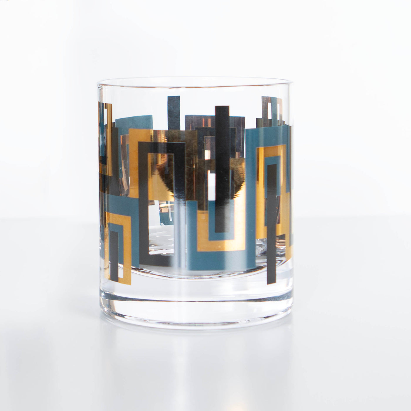 Blue and Gold Foil Vintage Whiskey Rocks Cocktail Glass