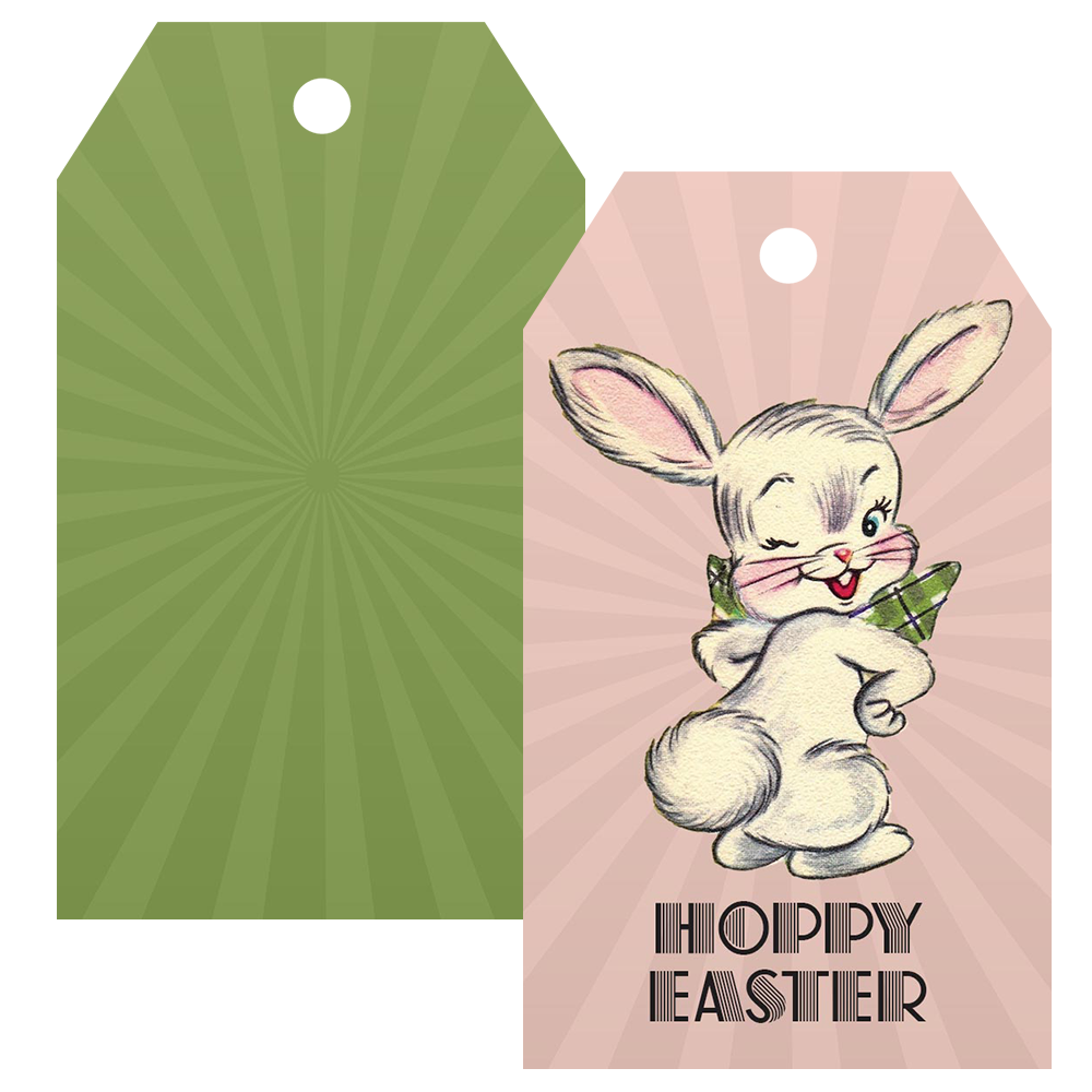 vintage bunny hoppy easter gift tag