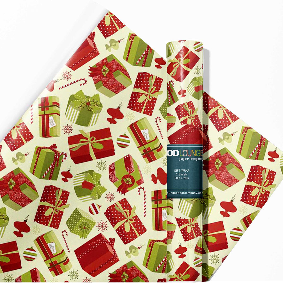 Vintage Holiday Presents Christmas Gift Wrap Sheet Set of 2