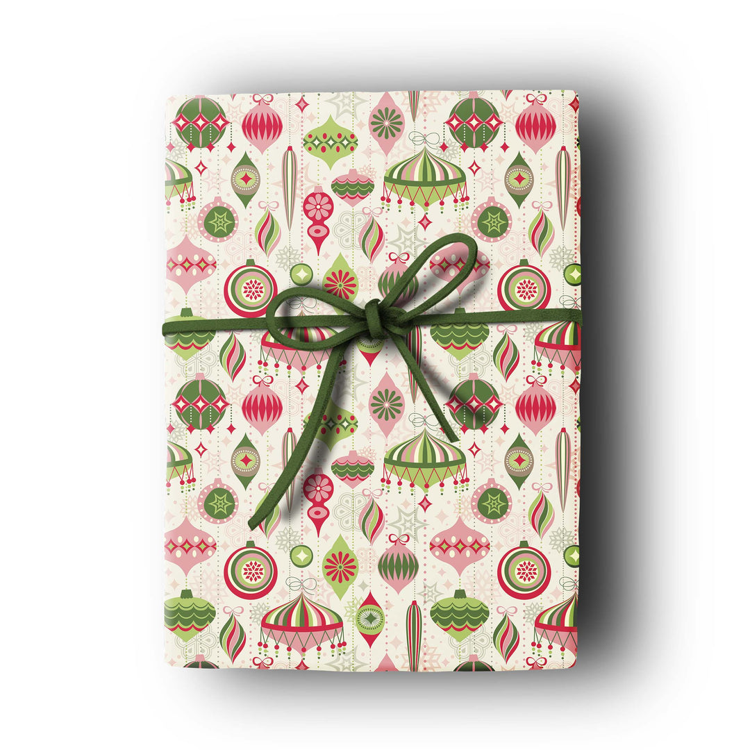 Retro Ornaments Pink and Green Double Sided Holiday Gift Wrap Single Sheet