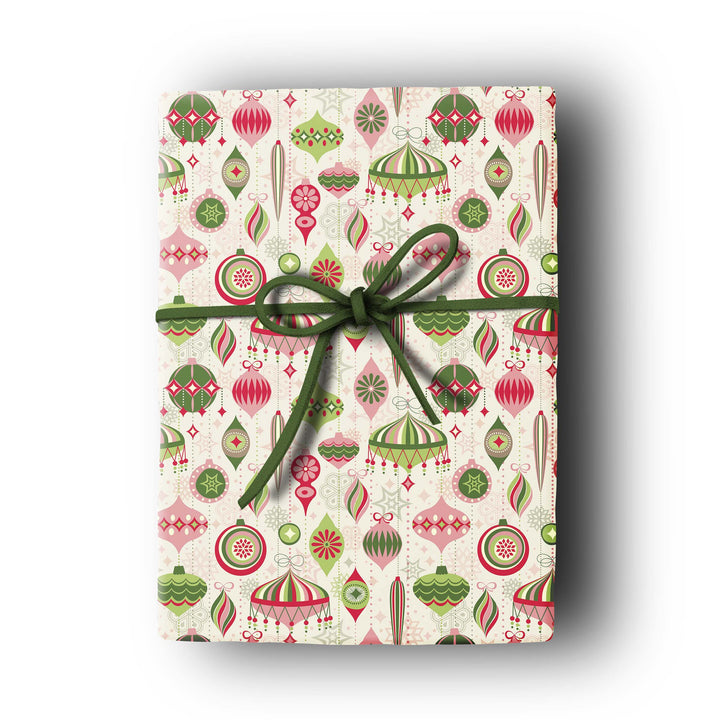 Retro Ornaments Pink and Green Double Sided Holiday Gift Wrap Single Sheet