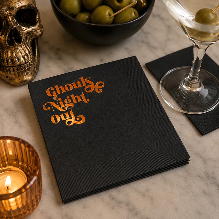 Ghouls Night Out Black and Orange Foil Funny Halloween Napkin