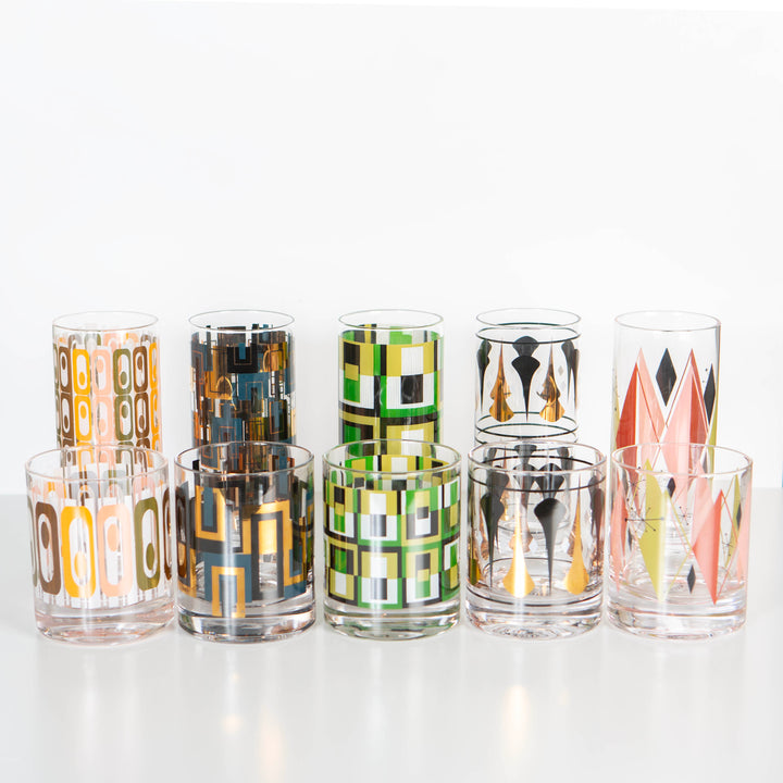 Retro Diamonds and Starburst Mid Century Vintage Cocktail Glass