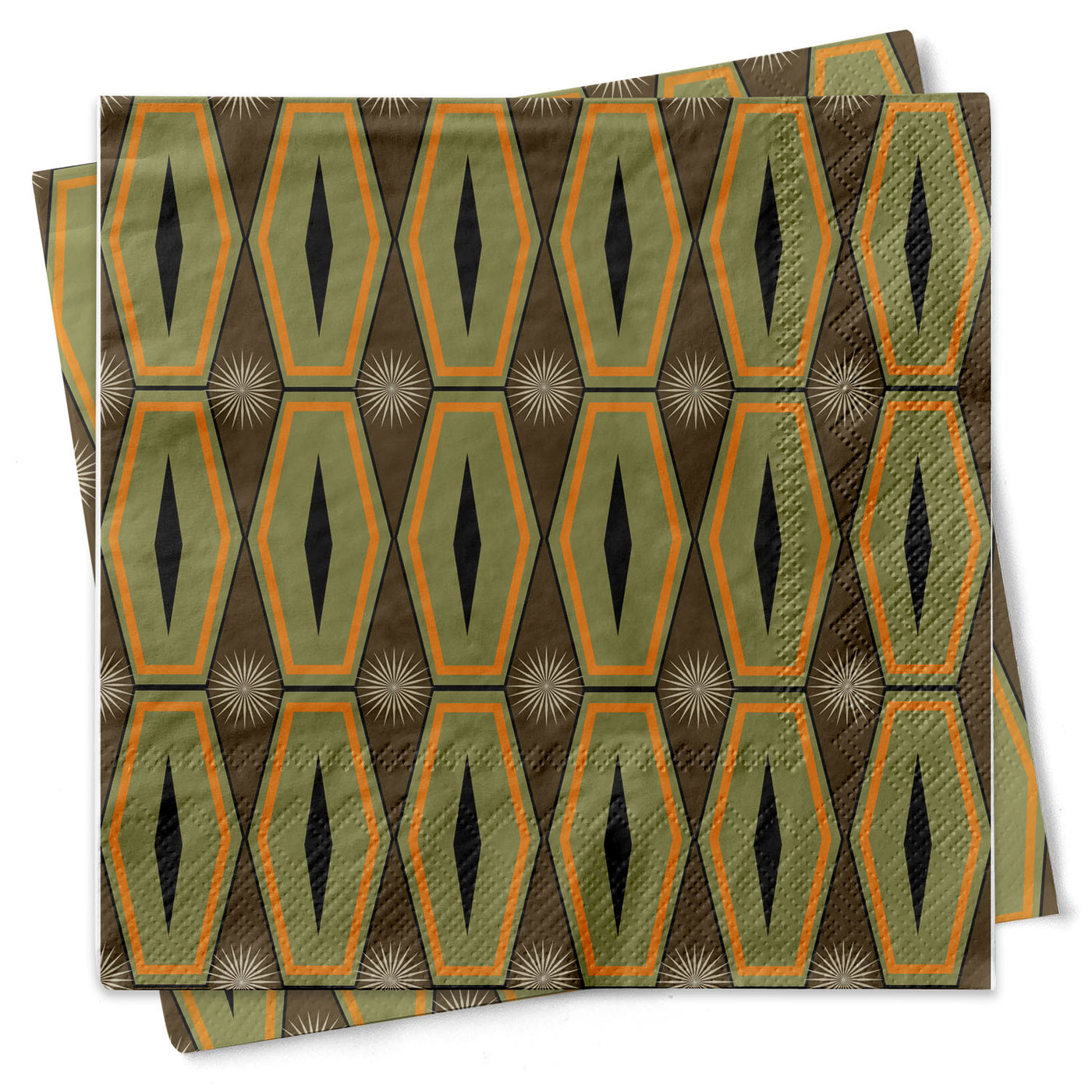 Green Hexagon Mid Century Modern Cocktail Beverage Napkin