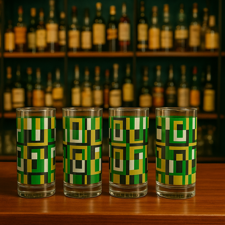 Green Square Mid Century Vintage Cocktail Glasses