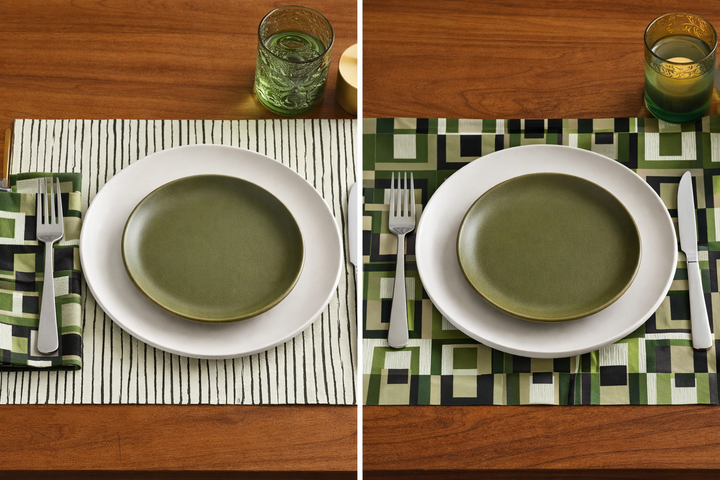 Green Square in Rectangle Double Sided Paper Placemats