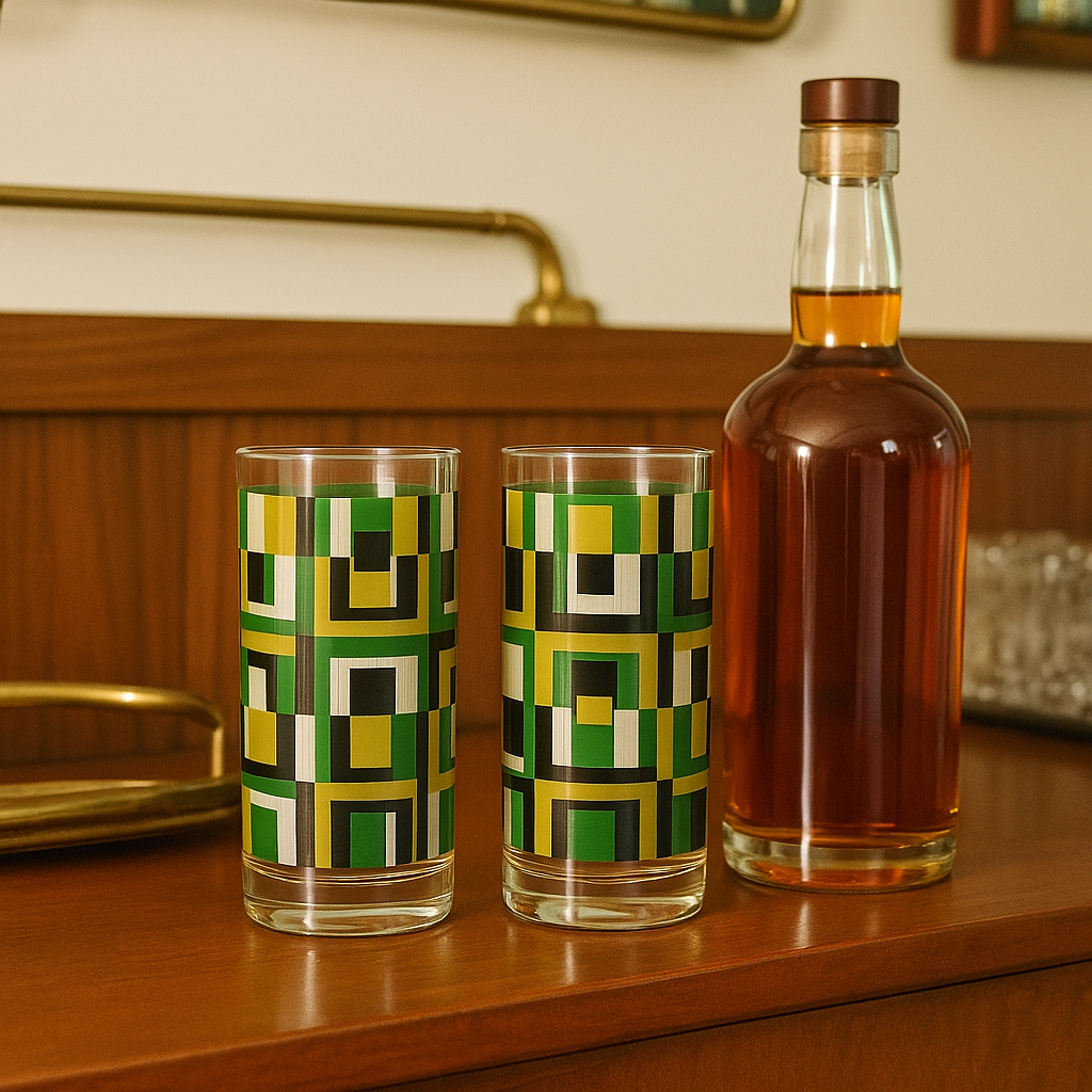 Green Square Mid Century Vintage Cocktail Glasses