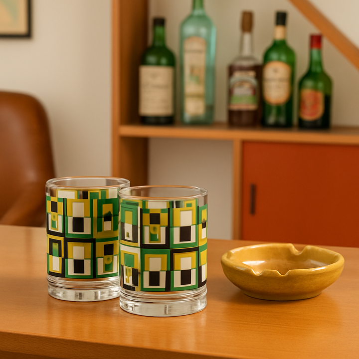 Green Square Mid Century Vintage Cocktail Glasses