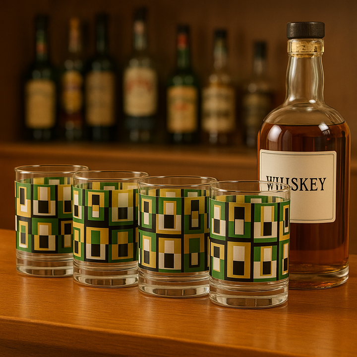 Green Square Mid Century Vintage Cocktail Glasses