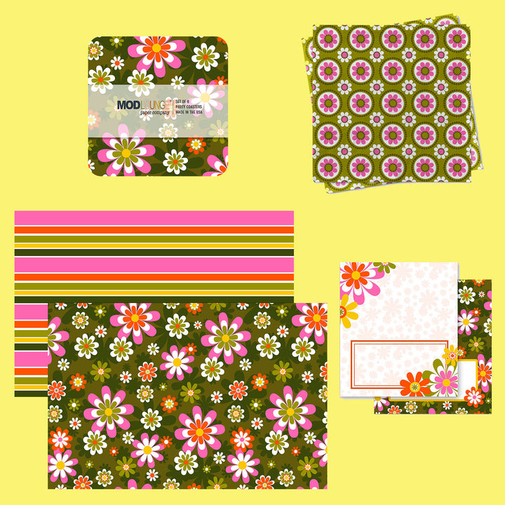 Groovy Sixties Retro Flower Paper Coaster Set of 6