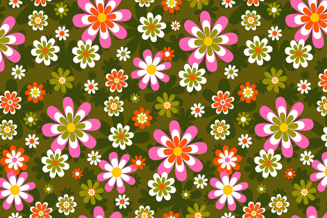 Groovy Pink and Green Retro Floral Double Sided Paper Placemats