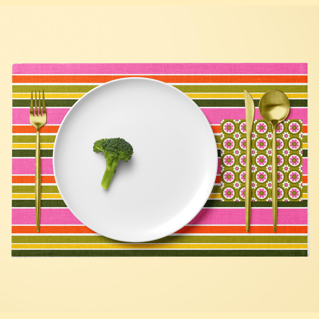 Groovy Pink and Green Retro Floral Double Sided Paper Placemats