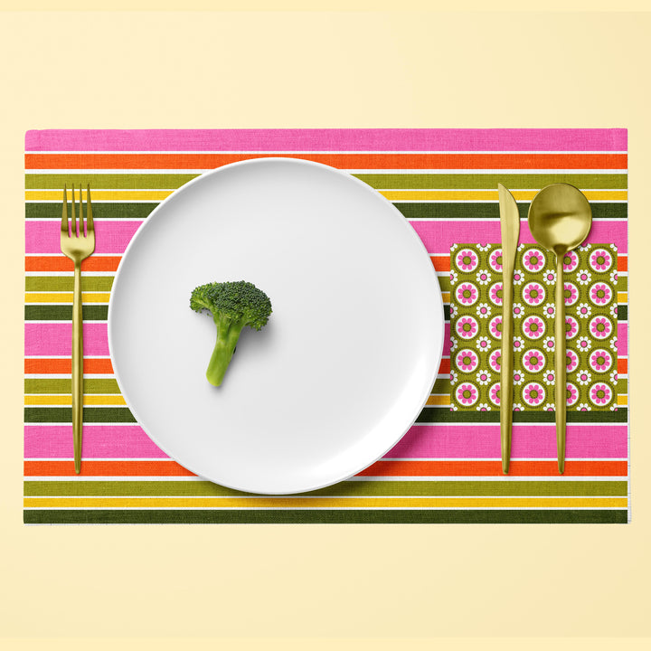 Groovy Pink and Green Retro Floral Double Sided Paper Placemats
