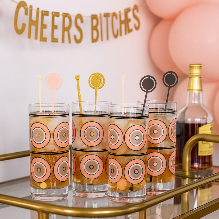 Pink and Gold Circles Mid Century Modern Vintage Cocktail Glasses