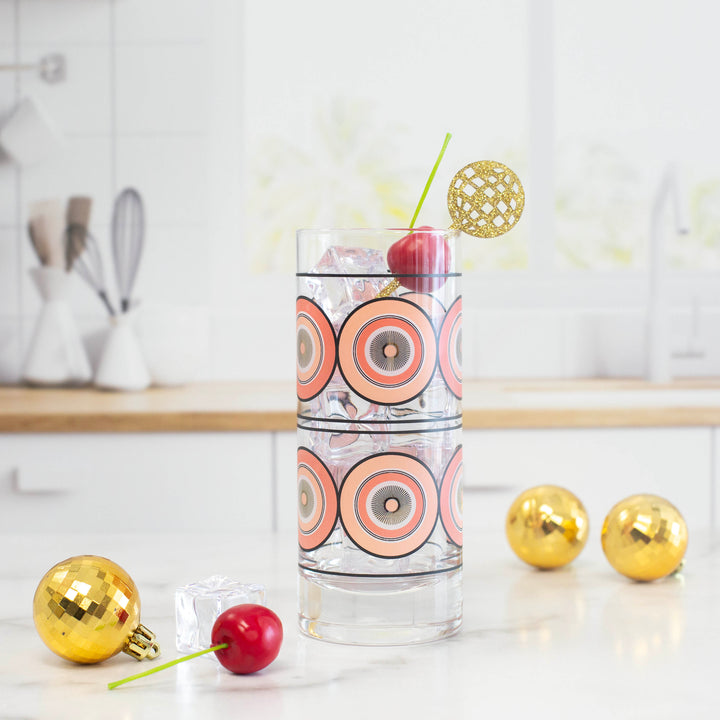 Pink and Gold Circles Mid Century Modern Vintage Cocktail Glasses