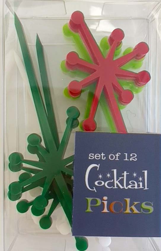 Retro Starburst Holiday Acrylic Appetizer Cocktail Pick Set