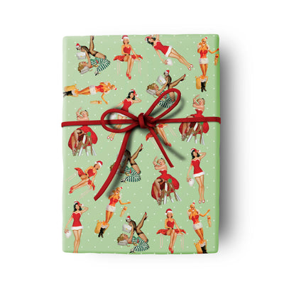 christmas 50's pinup vintage holiday gift wrap wrapping apper | 3 sheets holiday gift wrap