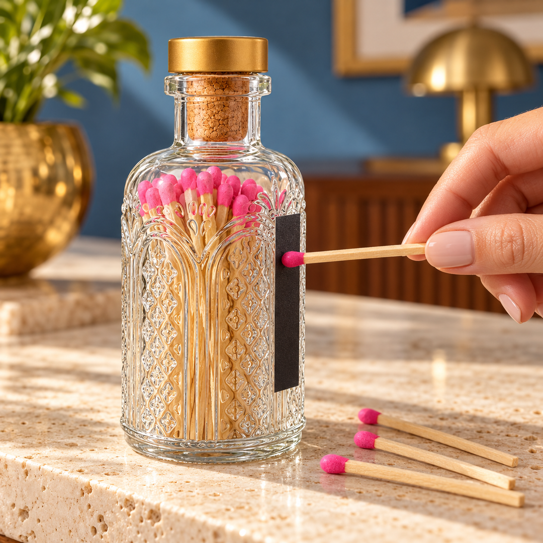 Hot Pink Matches in Vintage Glass Jar