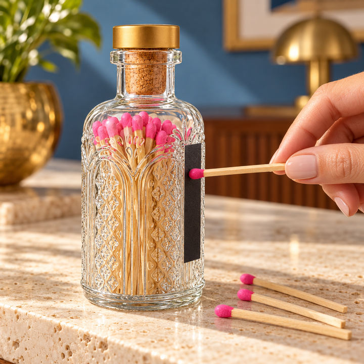 Hot Pink Matches in Vintage Glass Jar