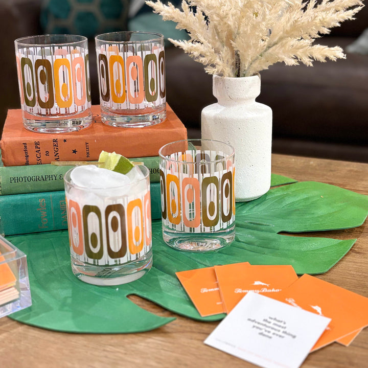Cocktail Hour Set of 4 Oval Rows Tiki Vintage Whiskey Glasses