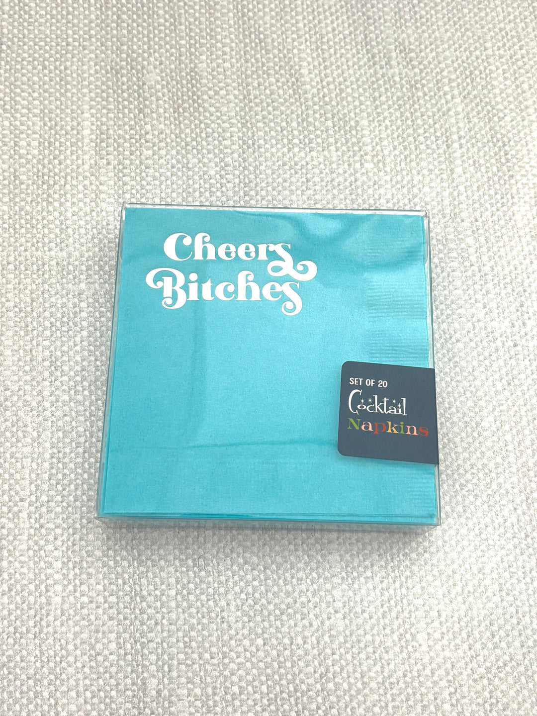 Cheers Bitches Silver Foil Blue Cocktail Beverage Napkin