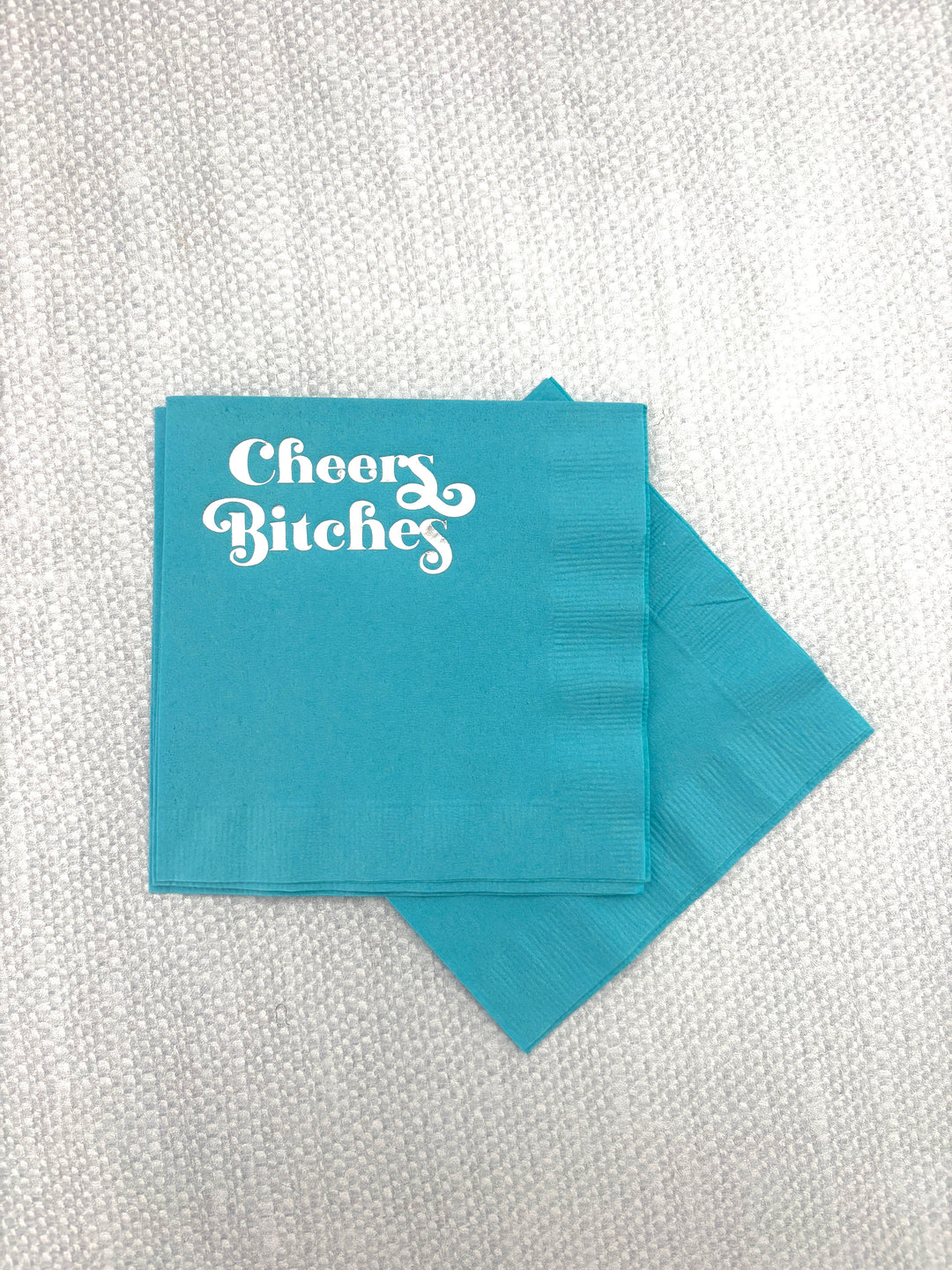 Cheers Bitches Silver Foil Blue Cocktail Beverage Napkin
