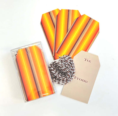 Brown and Orange Retro Stripe Gift Tag Set of 10