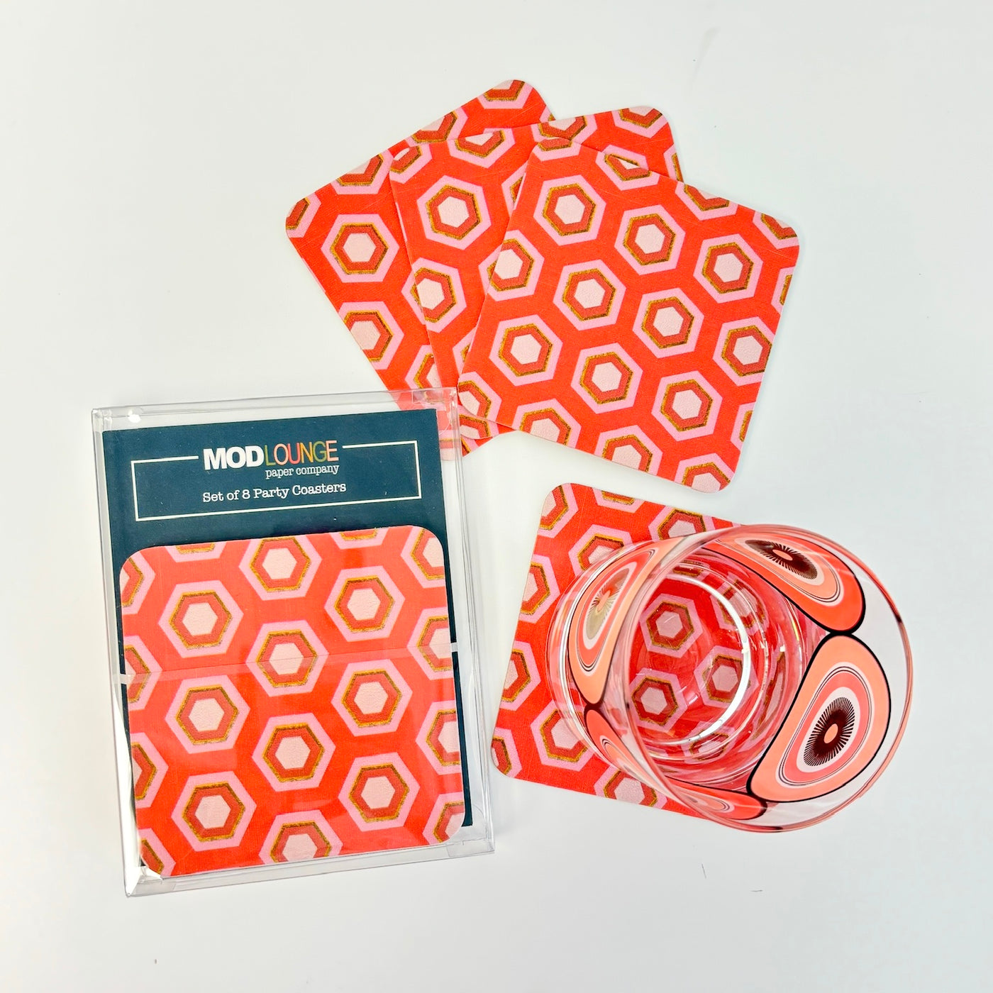 Pink Hexagon Party Coaster Set