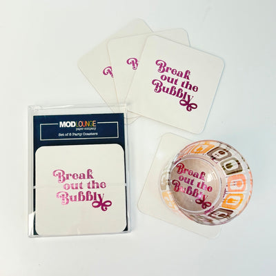 Break Out The Bubbly Pink Foil Paper Coaster Set