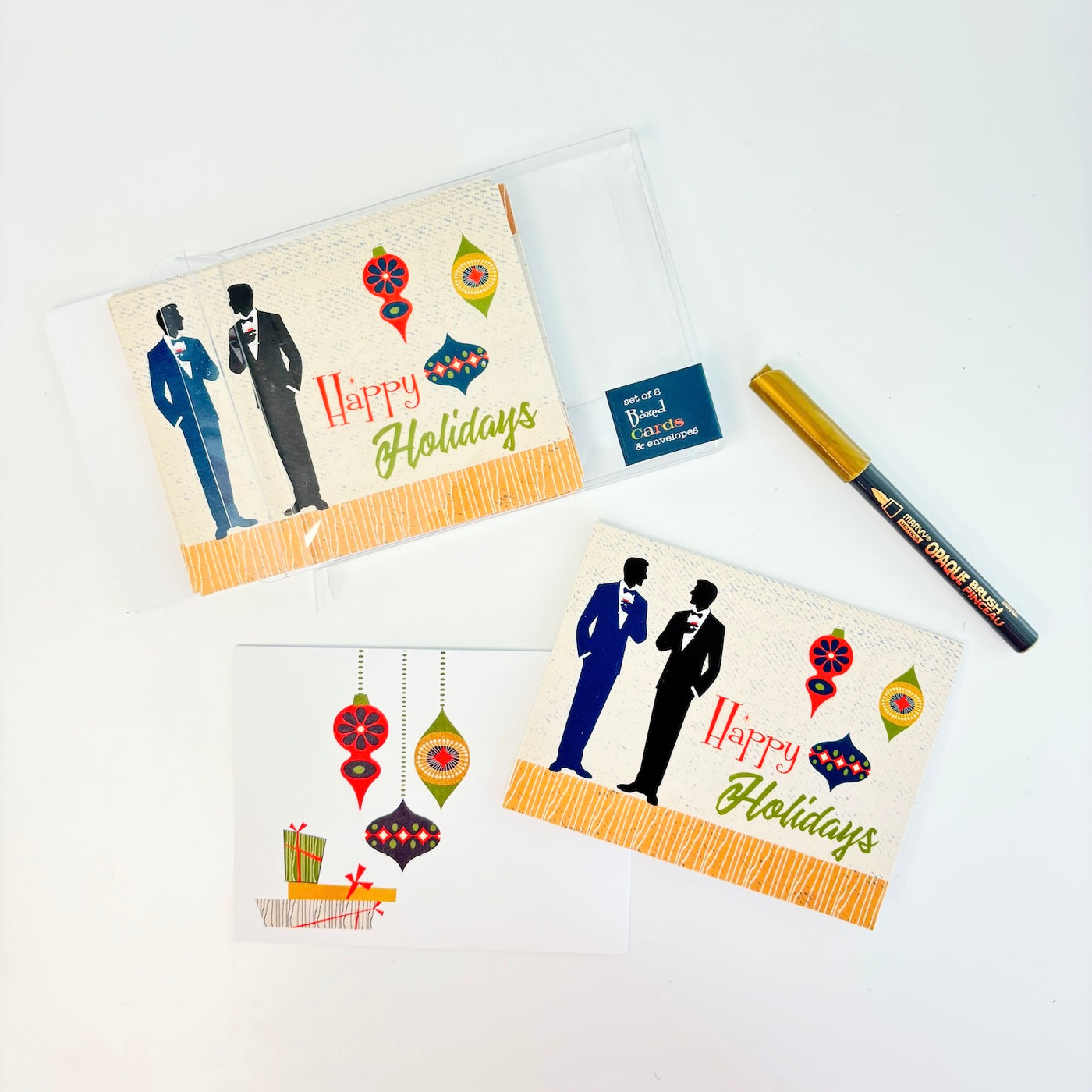 Retro Ornament Mid Century Modern Swanky Males Greeting Card Set