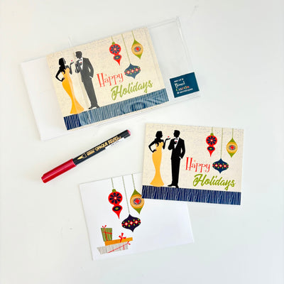 Retro Ornament Mid Century Modern Swanky Couples Greeting Card Set