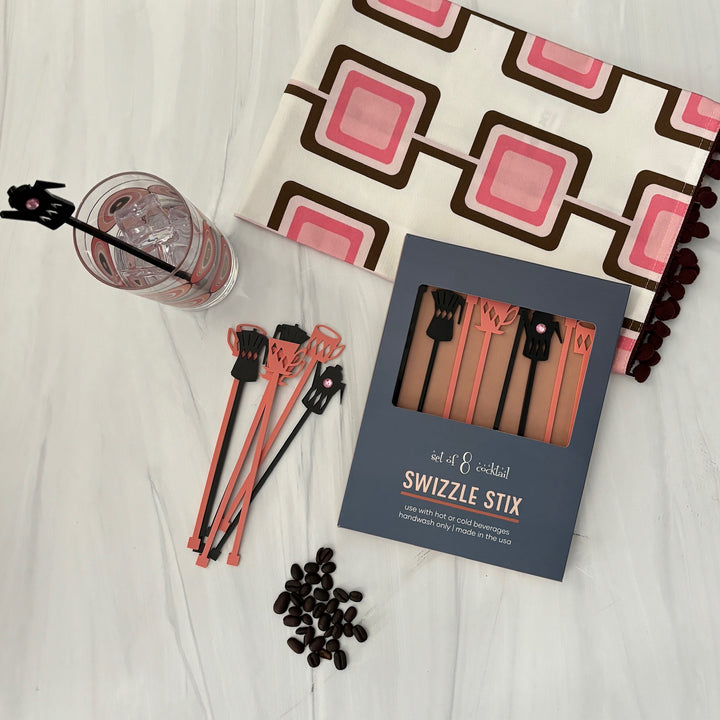 Retro Coffee Pink Acrylic Beverage Mixing Swizzle Stix