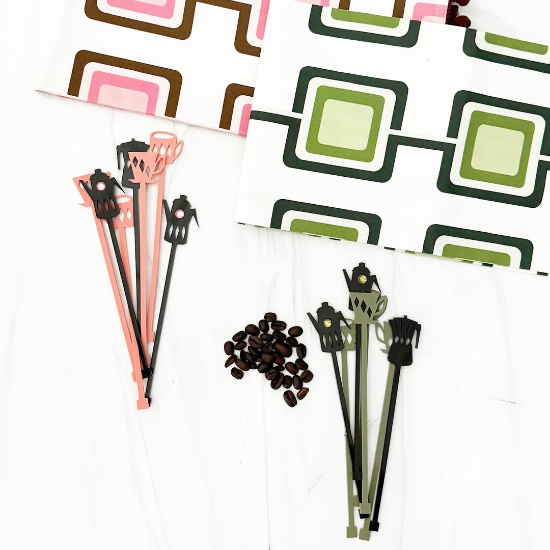 Retro Coffee Green Acrylic Beverage Mixing Swizzle Stix