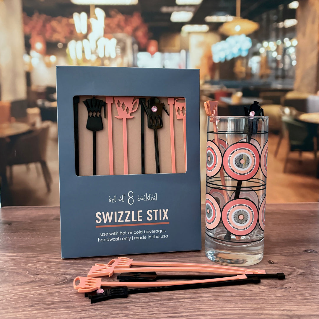 Retro Coffee Pink Acrylic Beverage Mixing Swizzle Stix