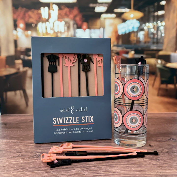 Retro Coffee Pink Acrylic Beverage Mixing Swizzle Stix