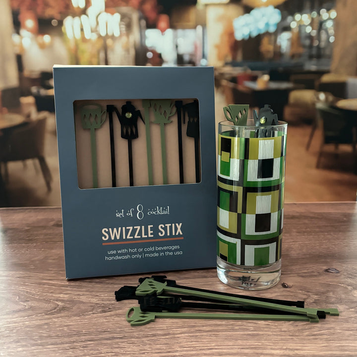 Retro Coffee Green Acrylic Beverage Mixing Swizzle Stix