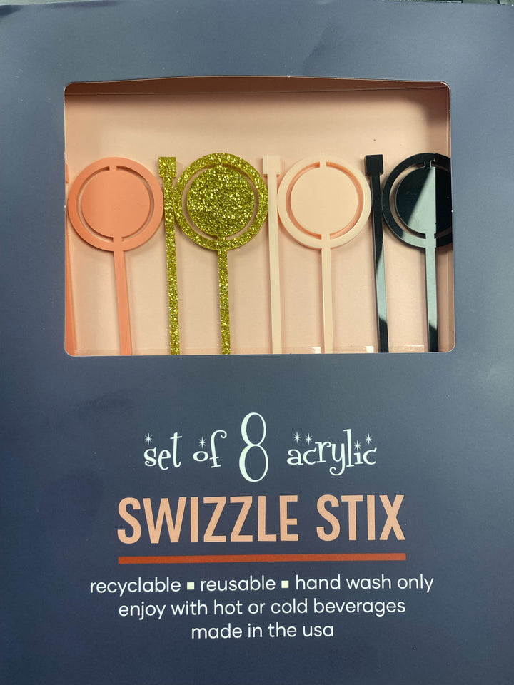 Pink and Gold Round Acrylic Swizzle Stix Drink Stirrers