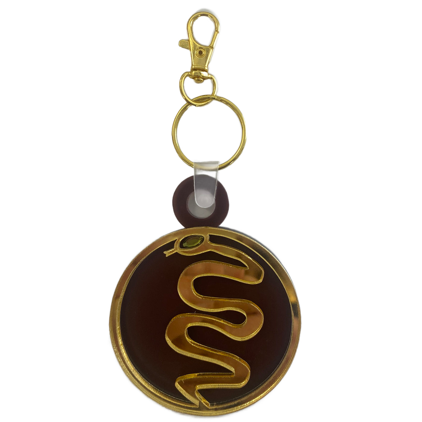 Gold Snake Round Acrylic Keychain with Rhinestone Eye